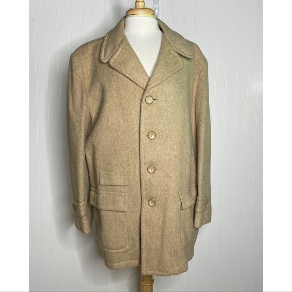 Vintage 60s/70s Beige/Cream Wool Dress Coat Men's Medium/Large
